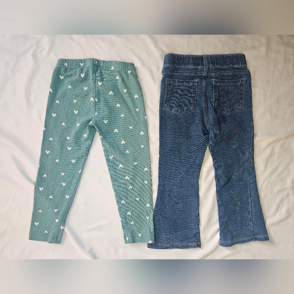 Set Of 2 Toddler Girls Leggings- Hearts And Denim Flare- Old Navy/Cat & Jack- 3T